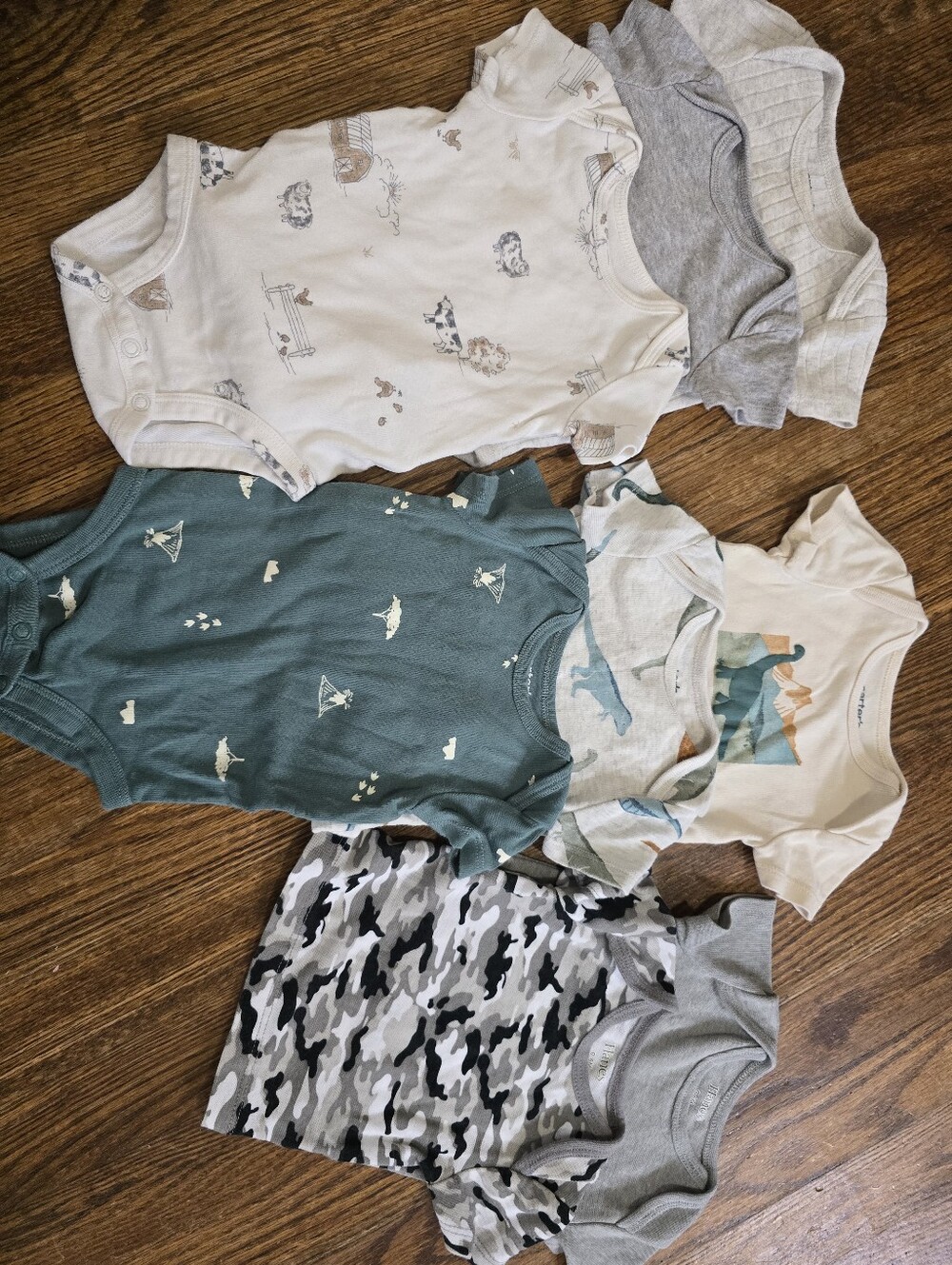 Carter's Mixed Baby Bodysuit Set - Green, White, Gray, Camouflage
